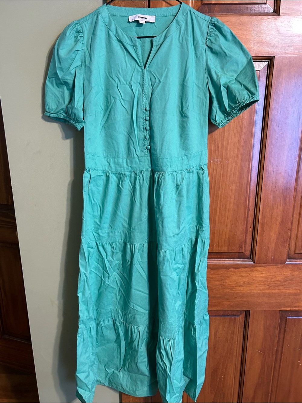 LOFT Teal Puff-Sleeve Midi Dress